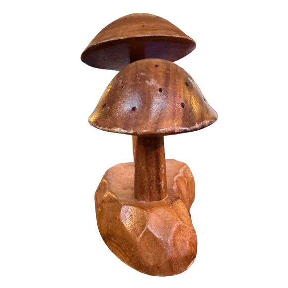 1960's Hand Crafted Leilani Monkey Pod Wood Mushroom Sculpture Appetizer Server - Picture 4 of 11